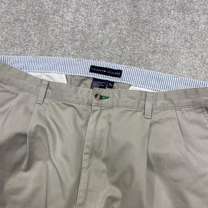 Tommy Hilfiger baggy pleated chino pants beige Loose wide leg preppy trousers
