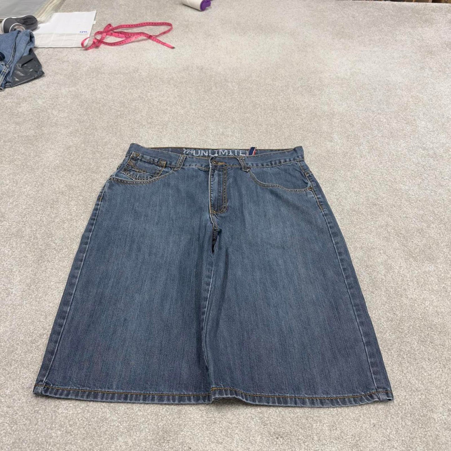 Y2k baggy embroidered Ecko Untld shorts skater style blue Long wide leg denim summer festival jorts