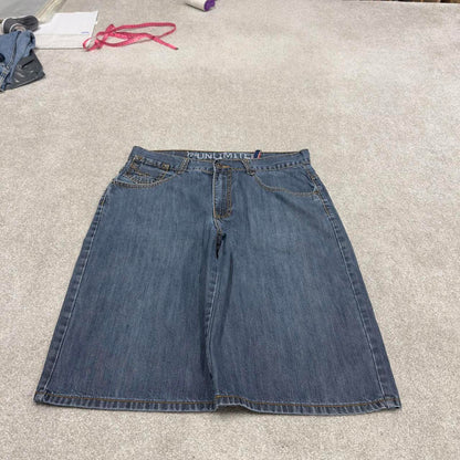 Y2k baggy embroidered Ecko Untld shorts skater style blue Long wide leg denim summer festival jorts