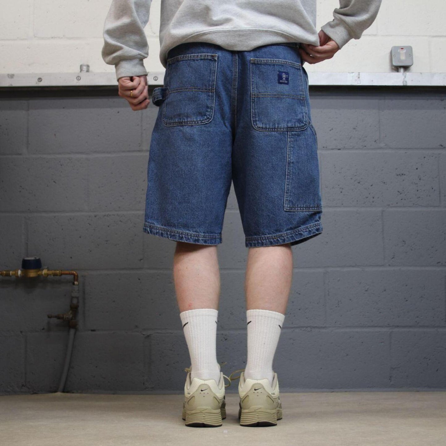 Denim carpenter shorts cargo loose blue RK skater style surf festival jorts