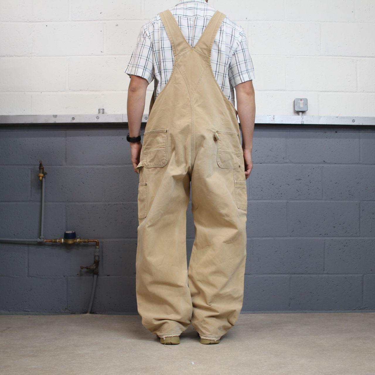 Vintage Carhartt dungarees baggy tan brown overalls Bib & brace utility workwear painter