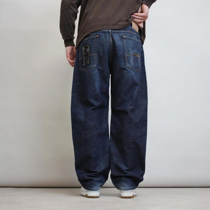 Blue USA Rugby embroidered jeans W38 L30 loose y2k embroidered design hip hop jeans