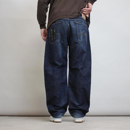 Blue USA Rugby embroidered jeans W38 L30 loose y2k embroidered design hip hop jeans