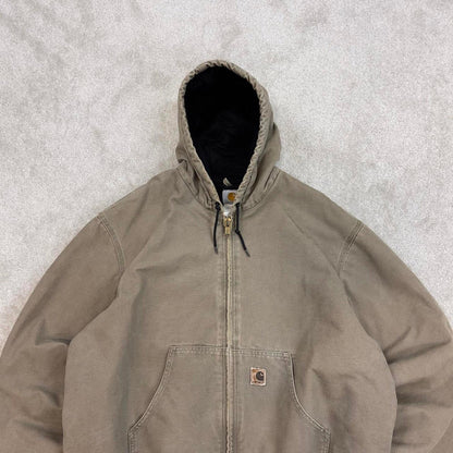 Vintage stone grey Carhartt hooded active jacket Large technical canvas 90s style skater bomber