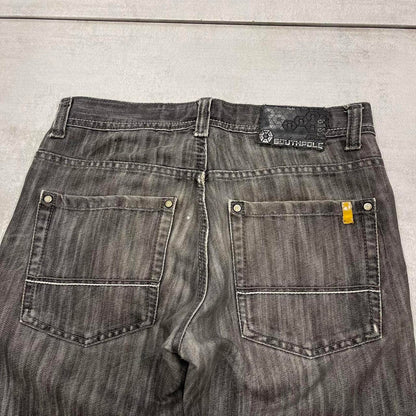 Grey Southpole jeans W32L32 Y2K straight leg 90s style stich detail