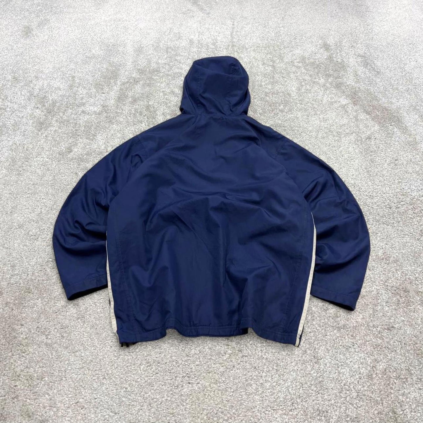 Vintage Y2K adidas windbreaker jacket navy Fleece lined embroidered stripe hooded technical coat