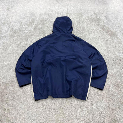 Vintage Y2K adidas windbreaker jacket navy Fleece lined embroidered stripe hooded technical coat
