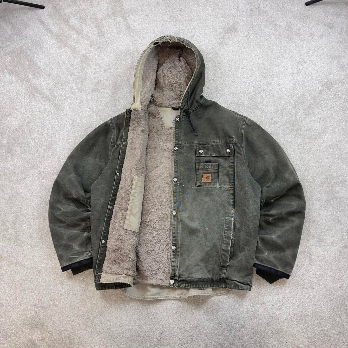 Green Carhartt hooded Bartlett jacket XL technical canvas 90s style skater bomber