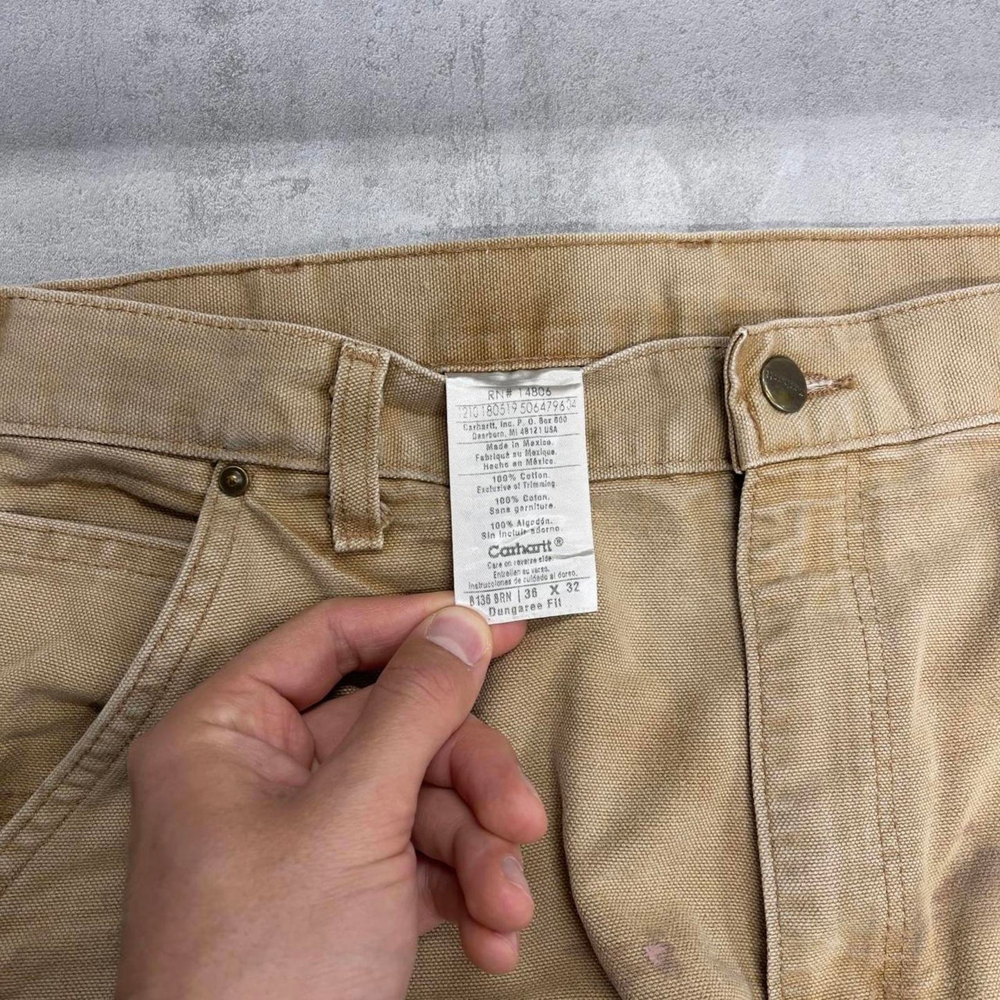 Baggy Carhartt double knee carpenter jeans W36 L32 tan 90s style skater cargos