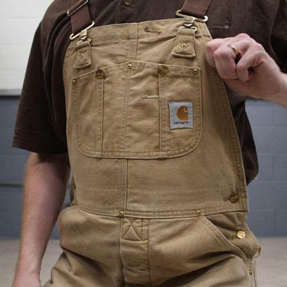 Vintage Carhartt dungarees tan overalls Bib & brace quilt lined utility workwear farmer