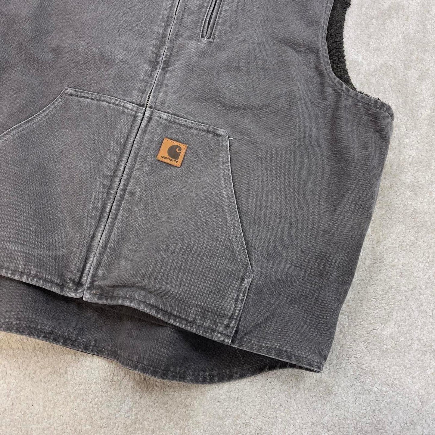 Grey vintage Carhartt Gilet XL thick canvas sherpa lined body warmer