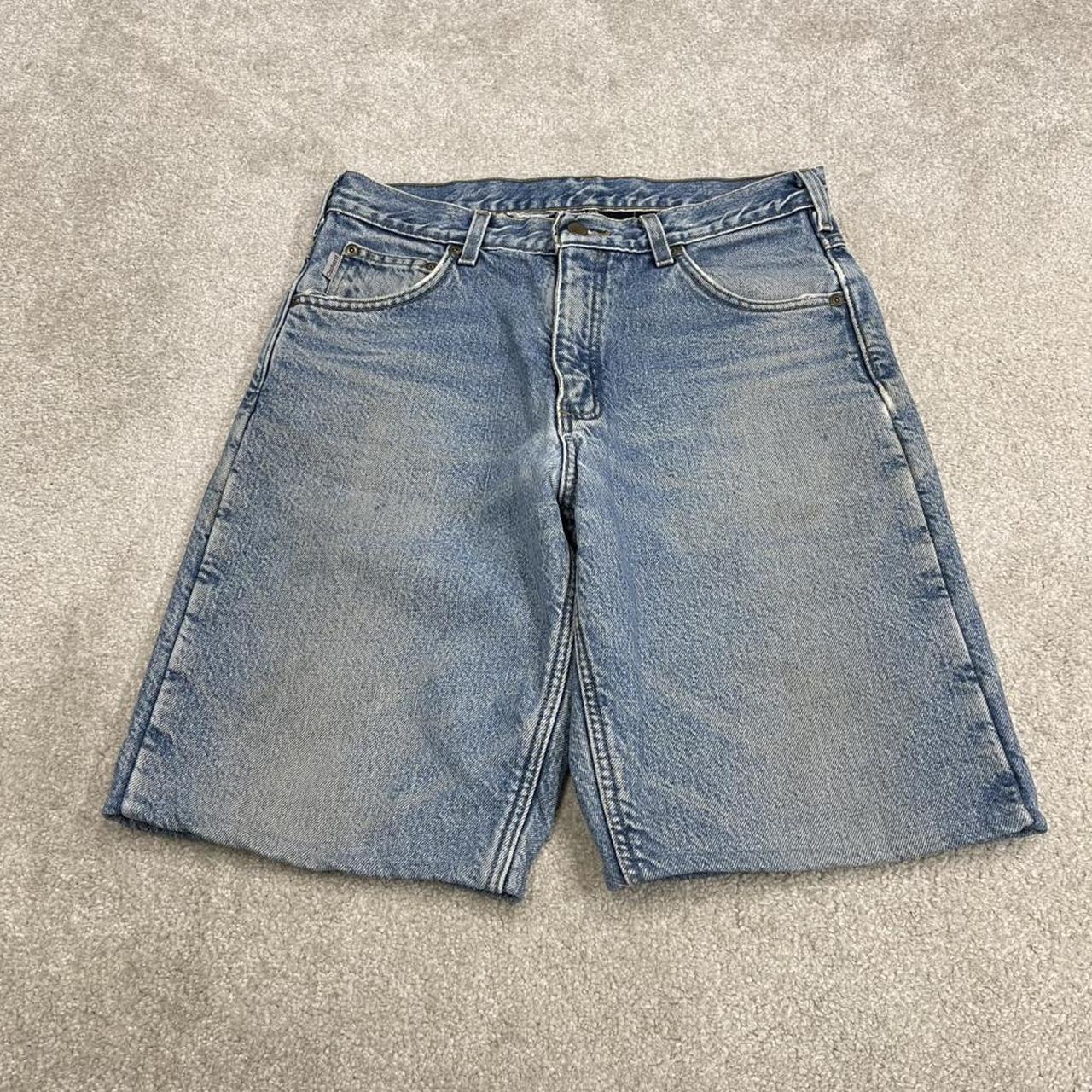 Carhartt denim shorts y2k faded blue Loose fleece lined skater style work jorts