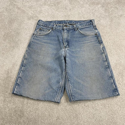 Carhartt denim shorts y2k faded blue Loose fleece lined skater style work jorts