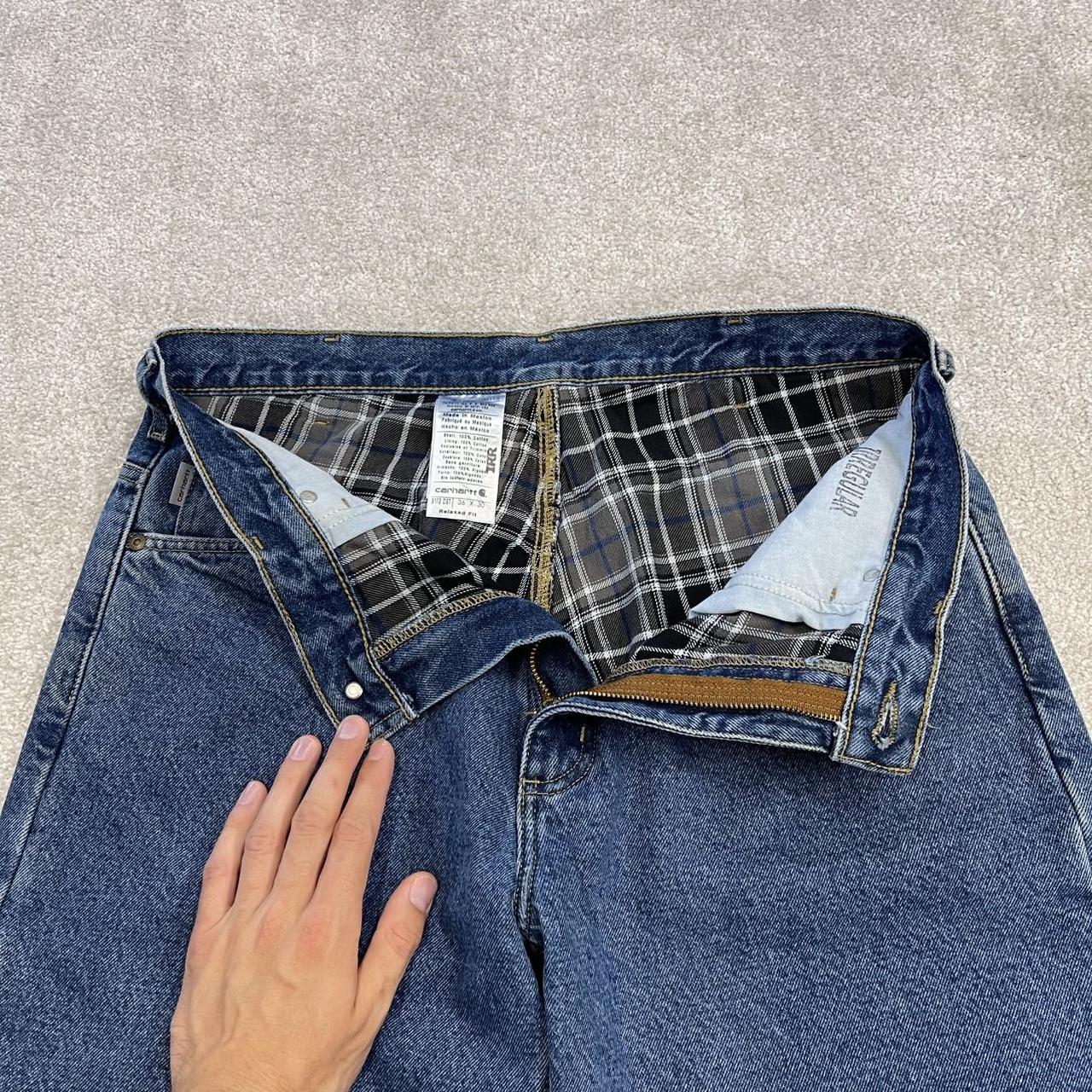 Carhartt denim shorts y2k faded blue Loose checkered lining skater style work jorts