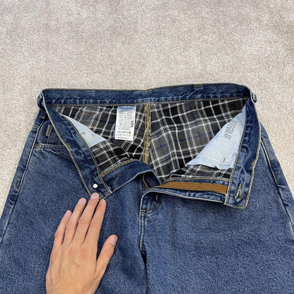 Carhartt denim shorts y2k faded blue Loose checkered lining skater style work jorts