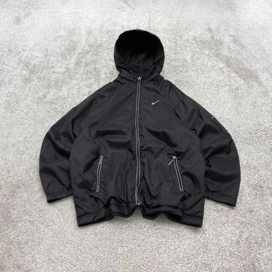 Vintage y2k Nike technical reversible windbreaker jacket black Fleece embroidered swoosh hooded coat