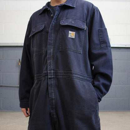 Navy Carhartt FR boilersuit 50 Short XL thick unlined fire resistant coveralls heavy duty workwear