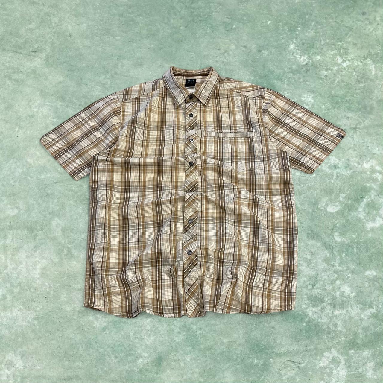 North Face checkered short sleeve shirt brown TNF festival style surf check shirt