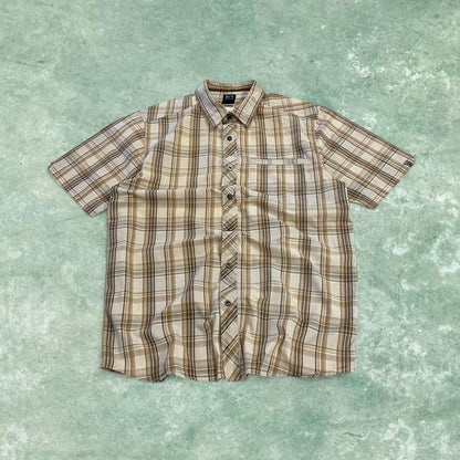North Face checkered short sleeve shirt brown TNF festival style surf check shirt