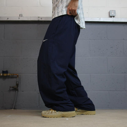 Y2K Nike baggy tracksuit bottoms navy wide leg XL Loose leg mesh lined drawstring casual track pants