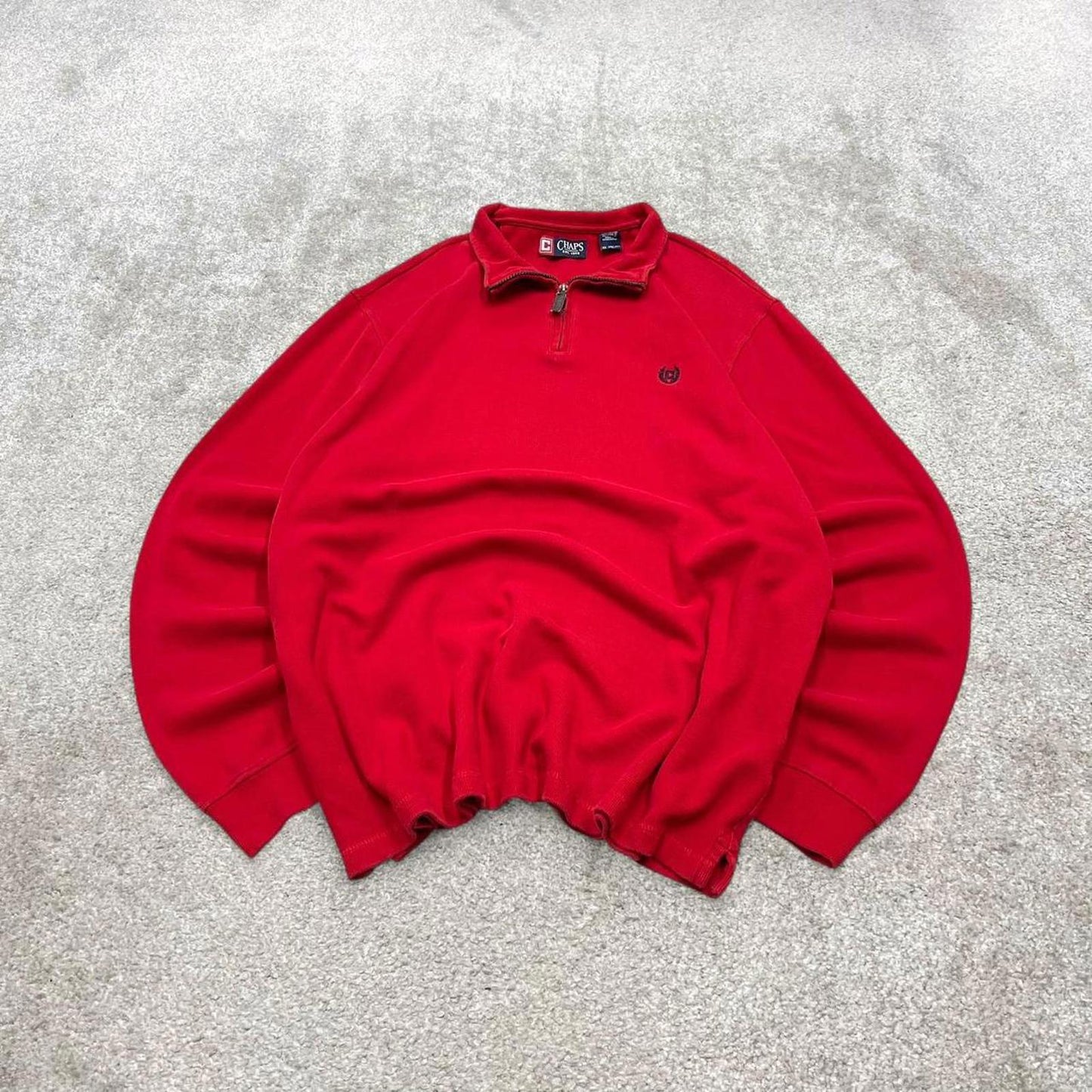 CHAPS knit quarter zip sweater jumper pull over XXL men's red knitted y2k 00s style