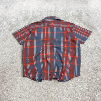 Columbia checkered short sleeve shirt blue red Surf style check shirt summer festival