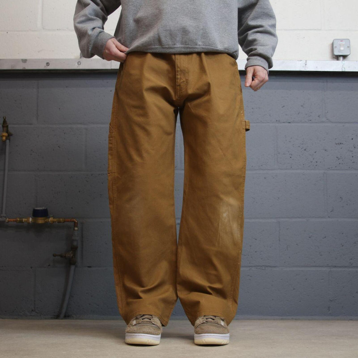 Dickies carpenter jeans loose faded tan Loose canvas skate style cargo work pants