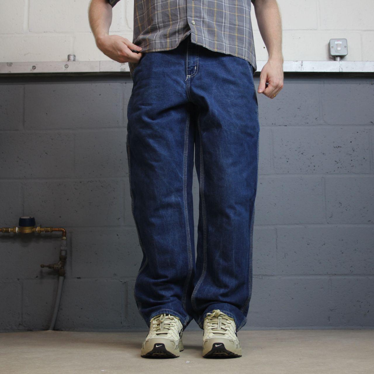 Carhartt cargo jeans blue denim carpenter W32L32 Loose thick 100% cotton denim workwear skate pants