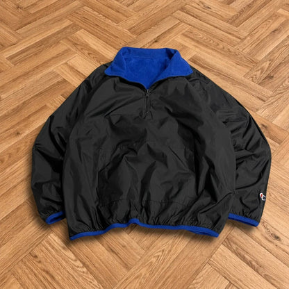 Vintage reversible Champion fleece jacket men's black blue quarter zip windbreaker coat