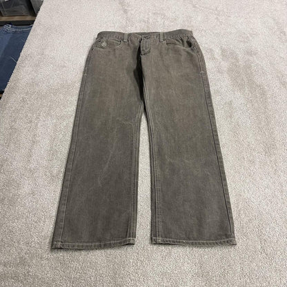 Y2K 8732 embroidered jeans grey denim W38L32 straight fit streetwear jeans