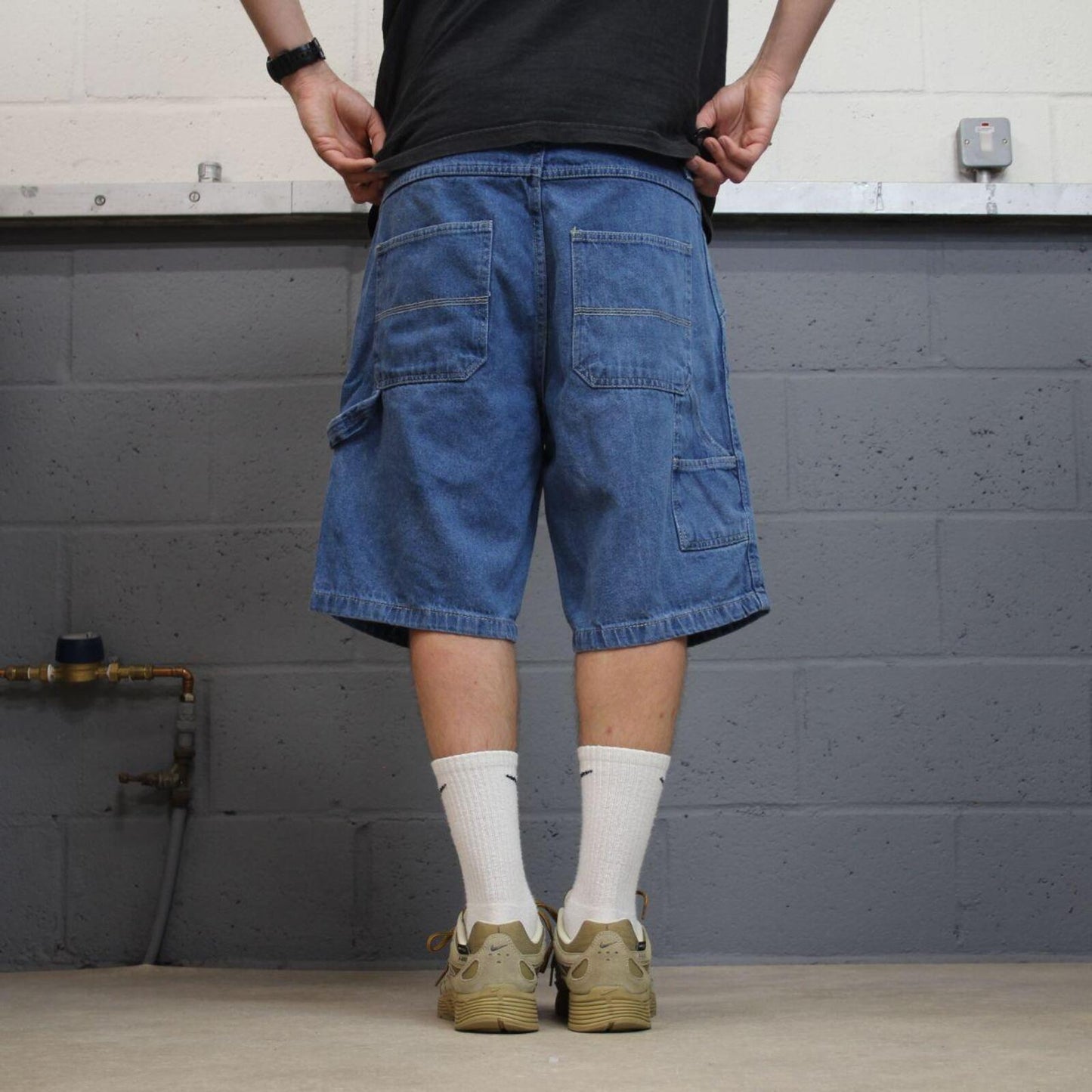Baggy denim carpenter shorts cargo blue Open Trails skater style surf jorts