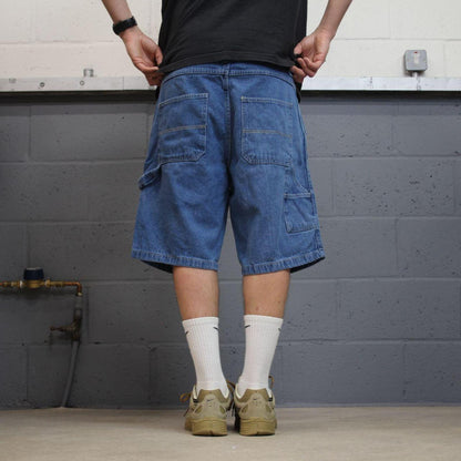Baggy denim carpenter shorts cargo blue Open Trails skater style surf jorts