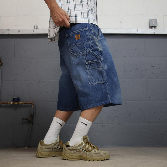 Vintage Carhartt baggy denim shorts carpenter blue Loose skater cargo style workwear shorts