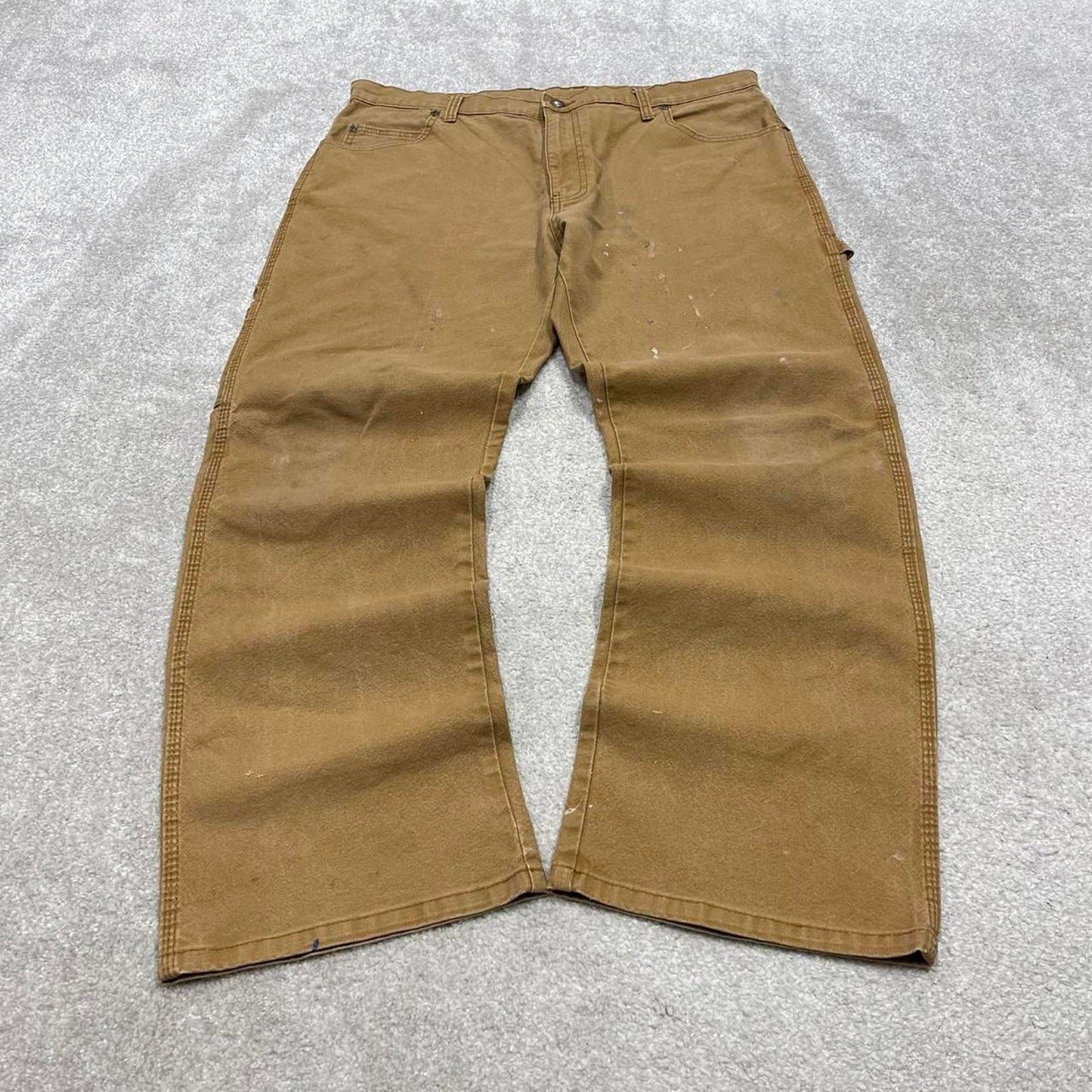Tan Dickies carpenter jeans W36L30 loose canvas cargo 90s skate style pants patch logo