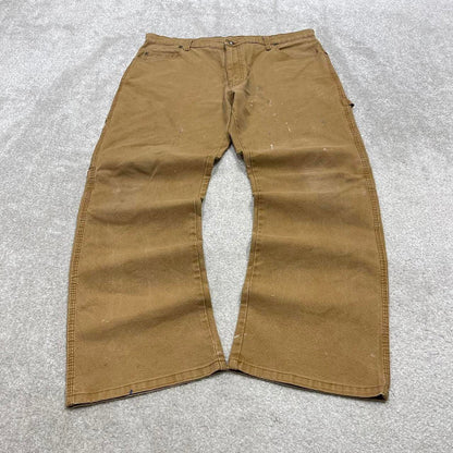 Tan Dickies carpenter jeans W36L30 loose canvas cargo 90s skate style pants patch logo