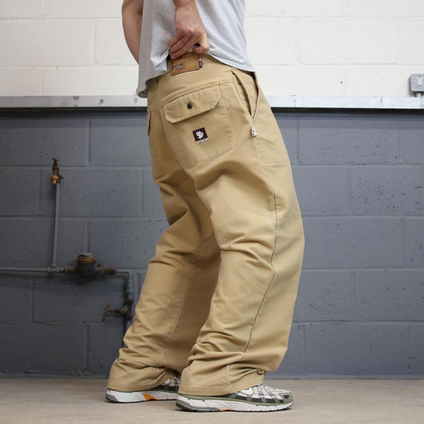 Y2K baggy jeans State Property W36L32 tan wide leg 90s skater style jeans casual streetwear autumn