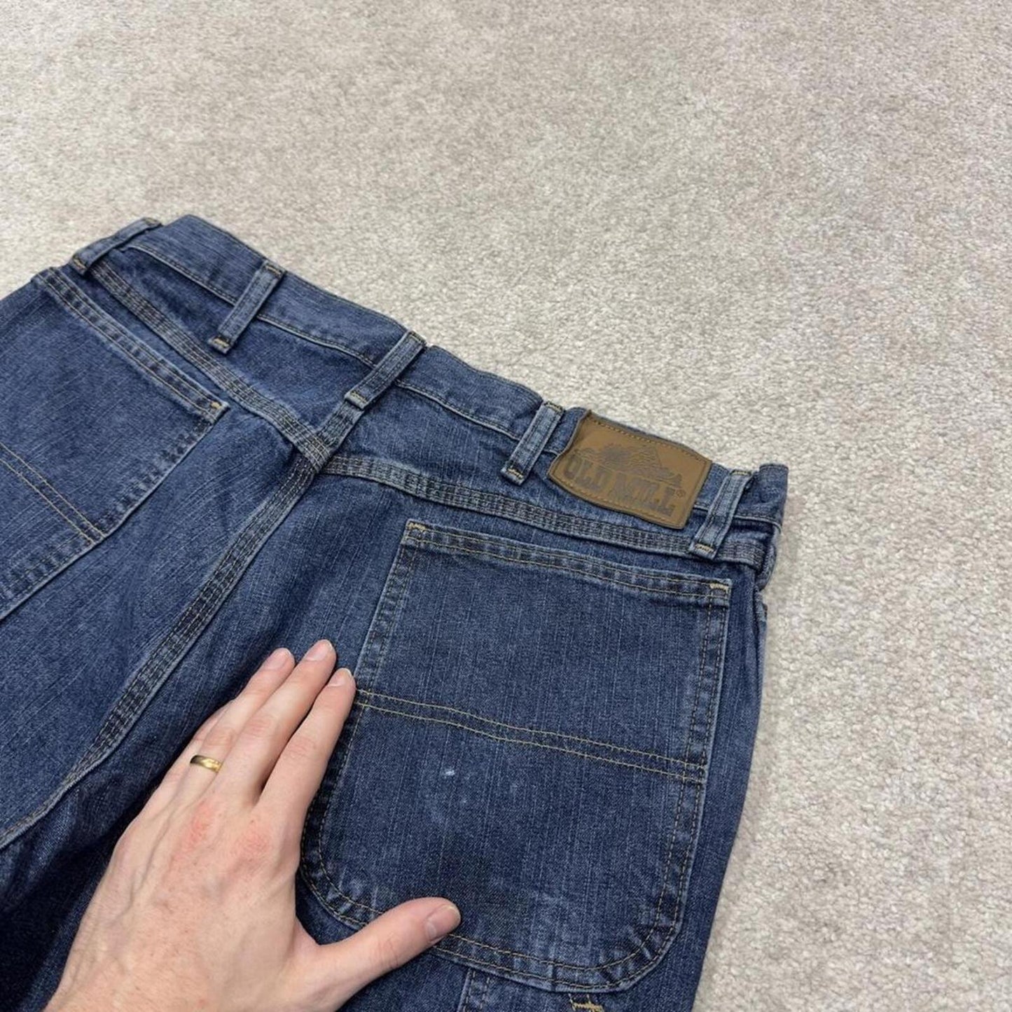 Denim cargo shorts carpenter blue Old Mill skater style summer festival cargo jorts