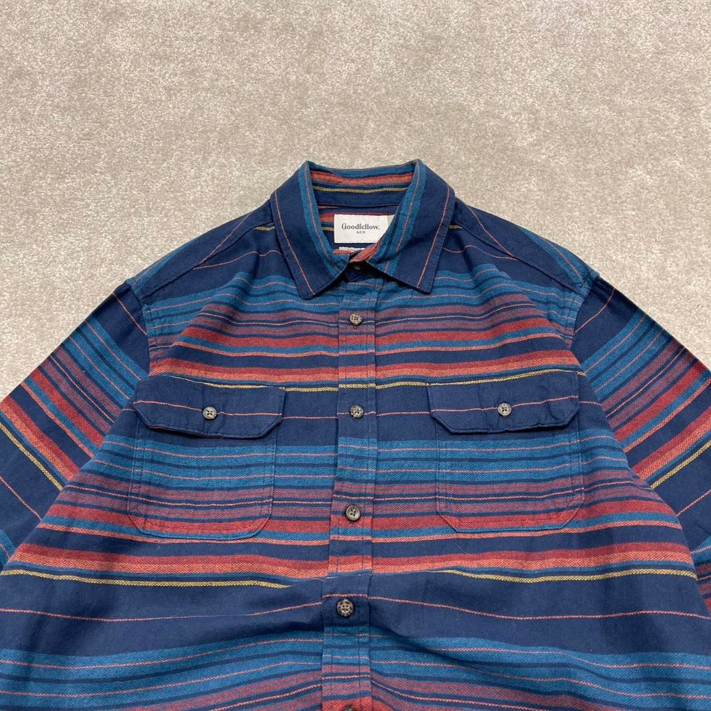 Striped flannel shirt autumnal M navy Goodfellow men's long sleeve button up y2k style