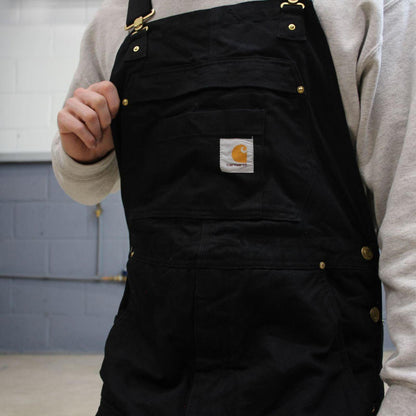 Vintage y2k baggy Carhartt dungarees wide leg black Quilted canvas bib & brace overalls workwear