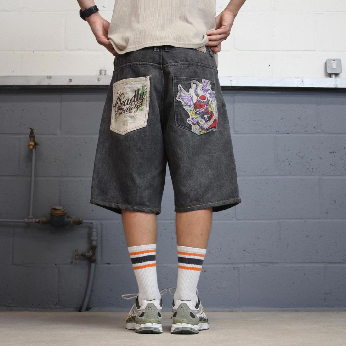 Grey Raw Blue Denim Jorts W36