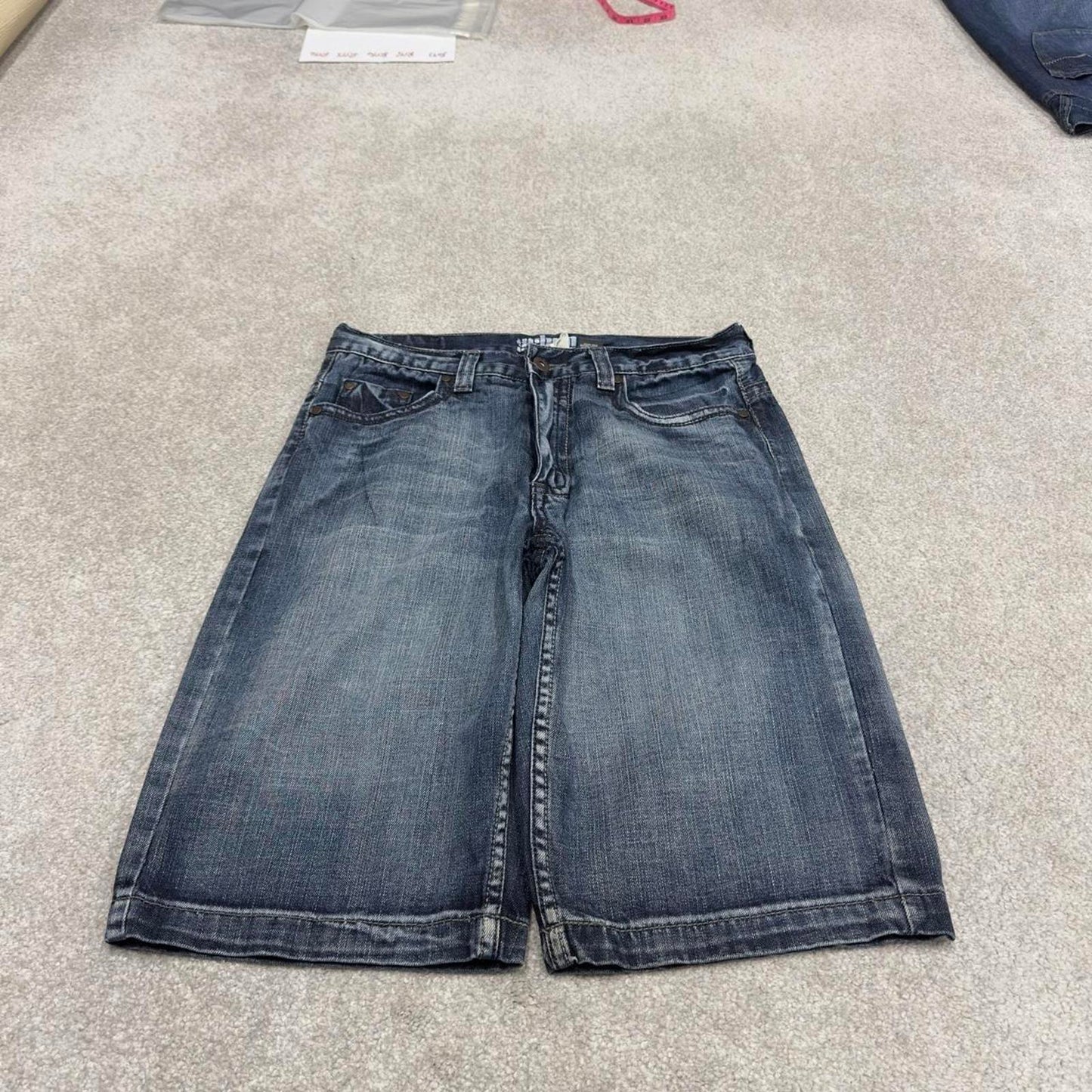 Y2K embroidered denim skate jorts blue Loose Urban Pipeline summer festival shorts