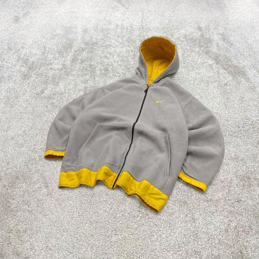00s Nike technical windbreaker jacket reversible L men's y2k style yellow grey full zip hooded coat