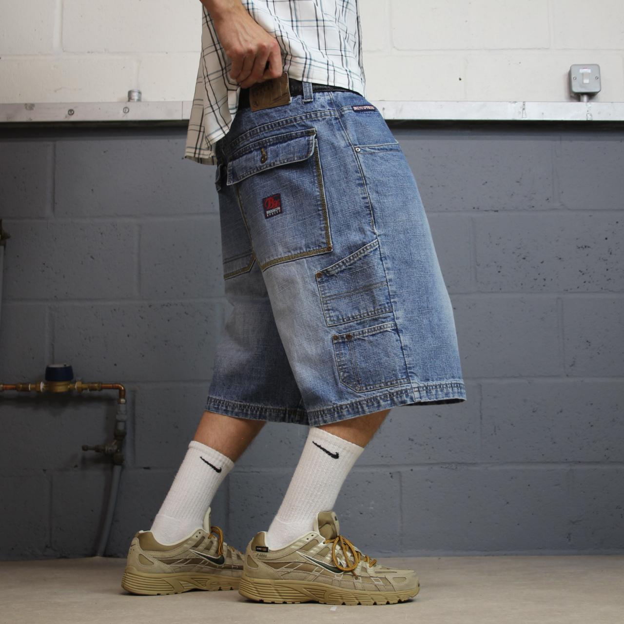 Extra baggy denim carpenter shorts y2k blue Brooklyn Xpress long wide leg summer jorts