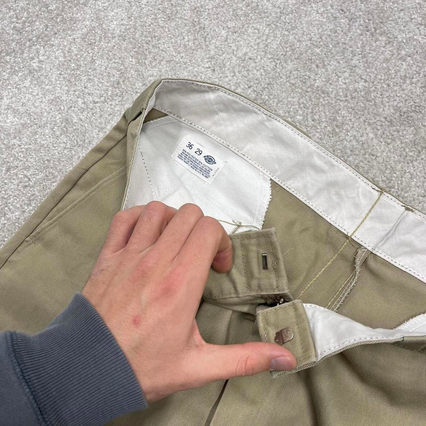 Khaki Dickies pants W36L29 loose twill chino 90s style skater pants work wear trousers autumn