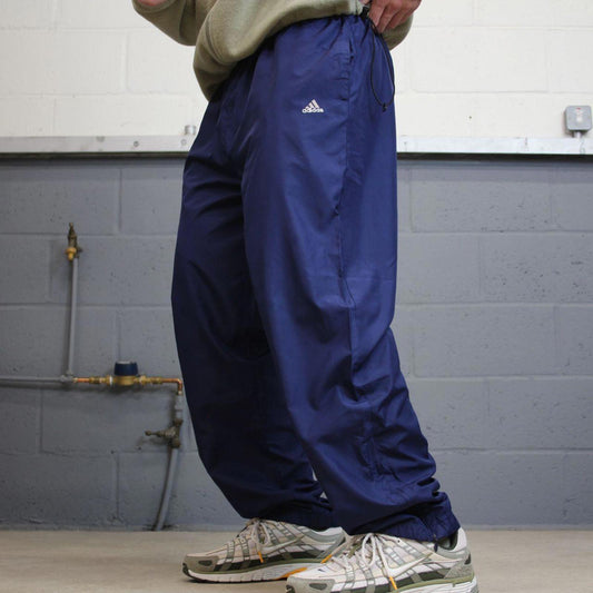 Vintage Y2K baggy Adidas tracksuit bottoms navy Wide-leg embroidered mesh lined track pants