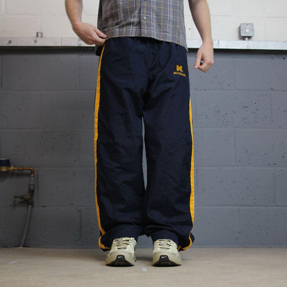 Y2K champion baggy tracksuit bottoms navy M Full leg poppers Michigan 2000s style track pants