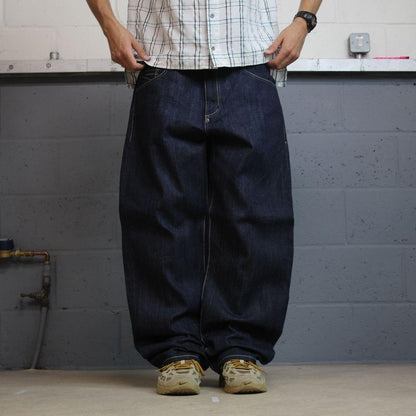 Y2K Sean John baggy jeans wide leg blue denim embroidered stitch design nice quality denim