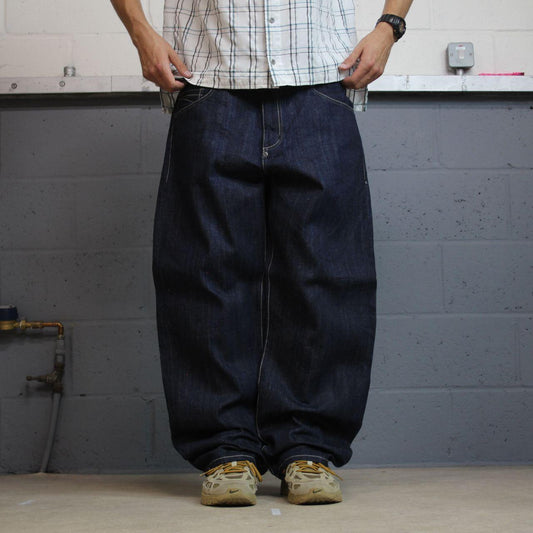Y2K Sean John baggy jeans wide leg blue denim embroidered stitch design nice quality denim
