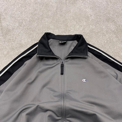 Y2k vintage Champion track jacket XL men's grey full zip track suit top embroidered striped sporty
