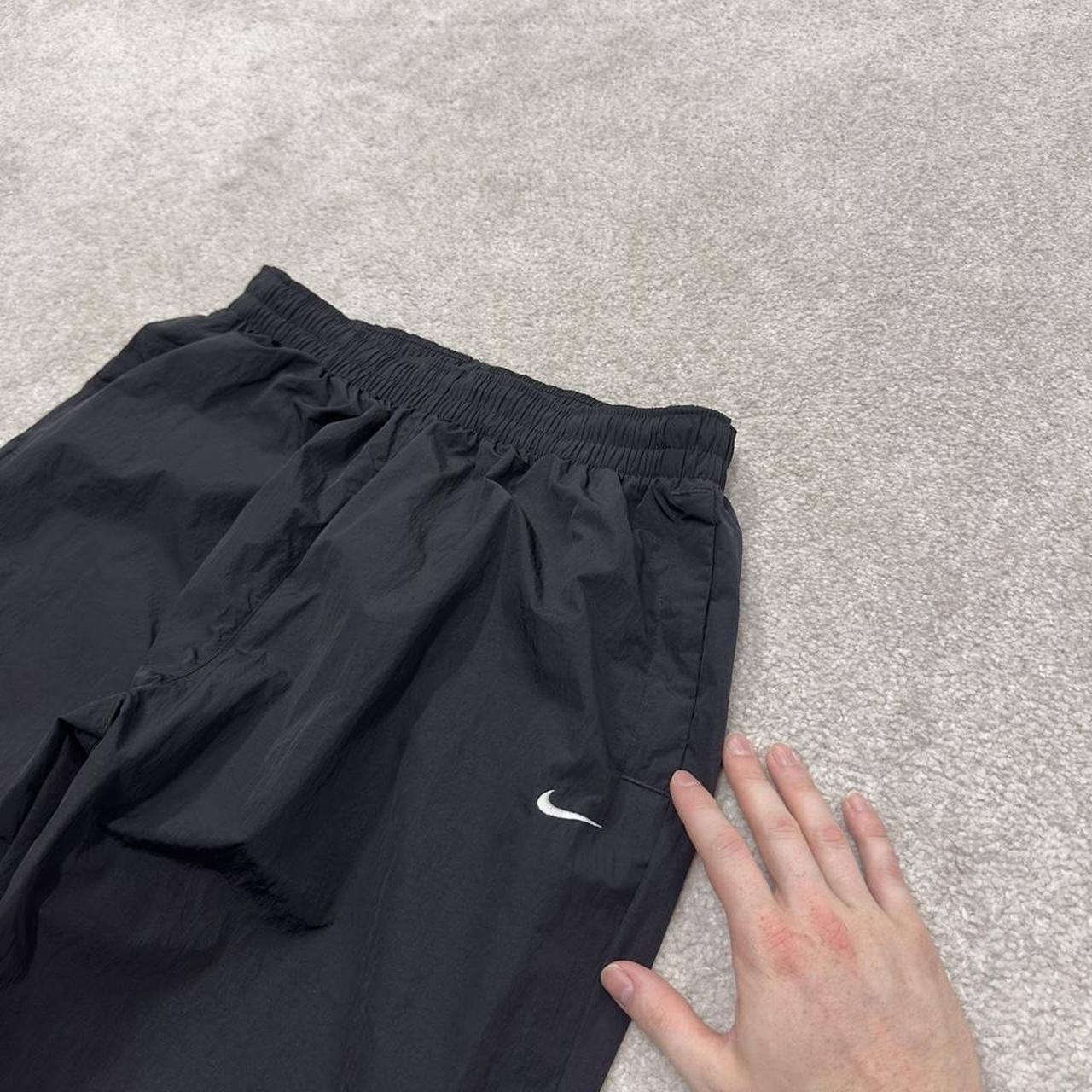 Nike Y2K tracksuit bottoms black Loose floaty mesh lined swoosh logo track pants